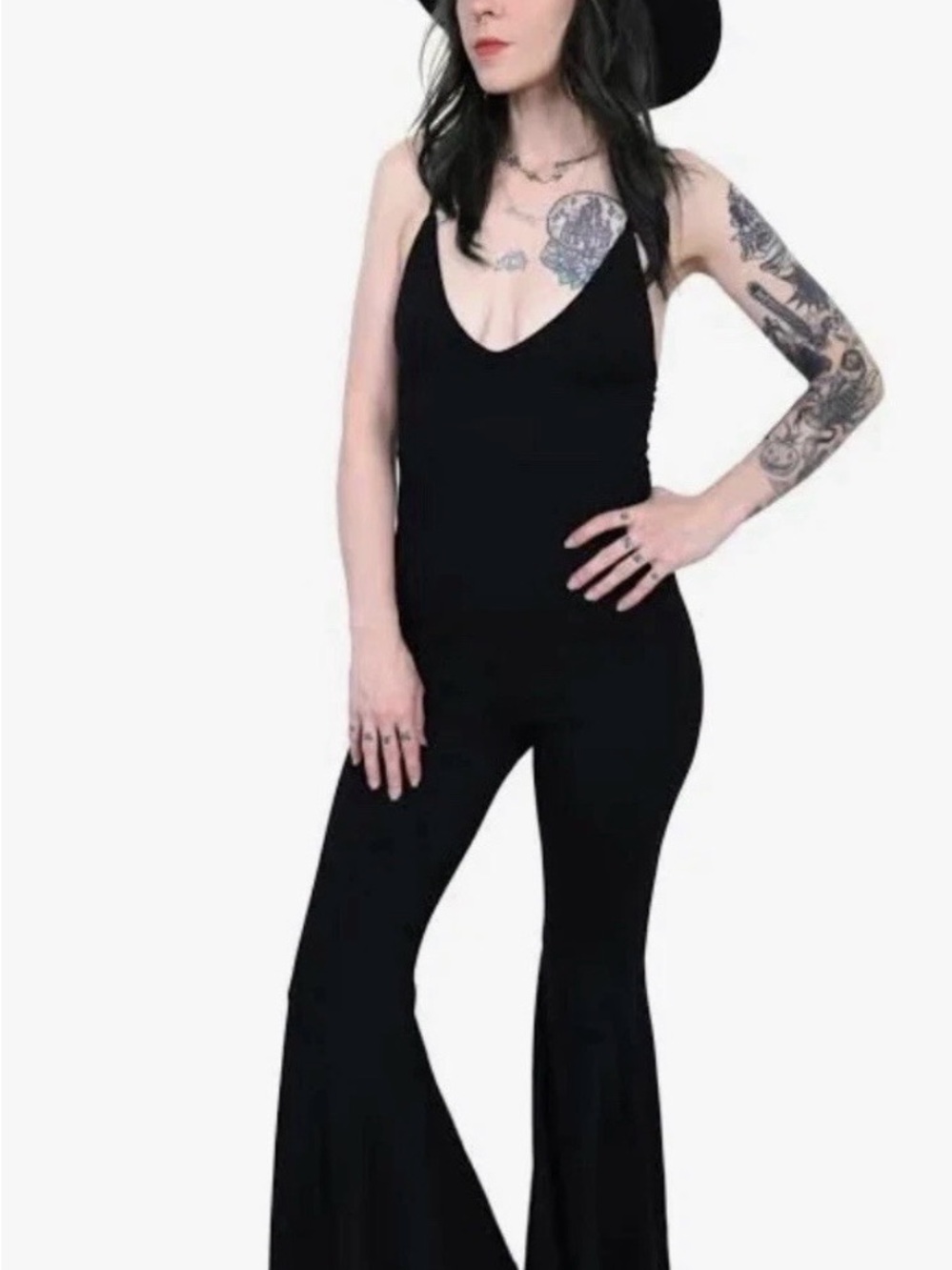 Foxblood Black Sleeveless V-Neck Flared Jumpsuit